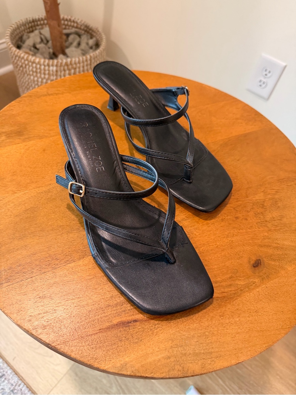 Rachel Zoe Black Strappy Square-Toe Heeled Sandals